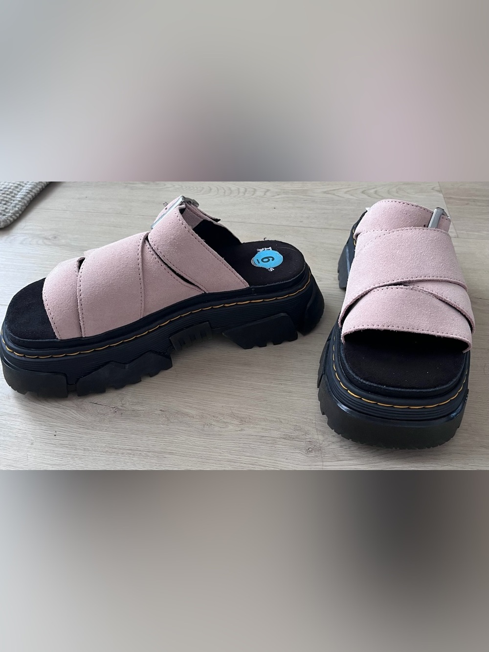 Dr. Martens Pink Suede Chunky Platform Slide Sandals - Picture 3 of 6